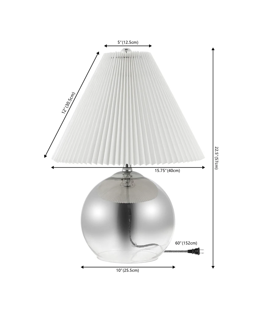 Jonathan Y Louisa 22.5" Mid-Century Modern Round Glass/Iron Pleated Shade Led Table Lamp, Smoke Gradient/Chrome