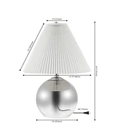 Jonathan Y Louisa 22.5" Mid-Century Modern Round Glass/Iron Pleated Shade Led Table Lamp, Smoke Gradient/Chrome