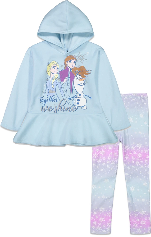 Frozen Girls Elsa Princess Anna Olaf Hoodie and Leggings Outfit Set