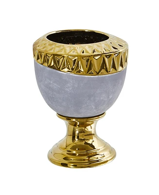 Slickblue Regal Stone Urn with Gold Accents Elegant Decorative Piece for Classic Elegance