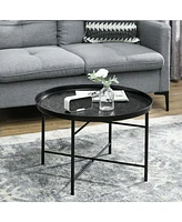 Homcom 24" Round Coffee Table with Hammered Tray Top & Metal Frame, Pewter