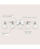 Jonathan Y Marion 36.5" 5-Light Hurricane Metal/Seeded Glass Led Vanity Light, Chrome
