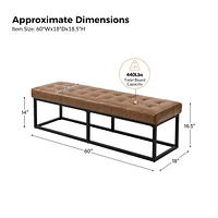 Narciso 60" Wide Bedroom Bench with Genuine Leather Top Cushion and Metal Base