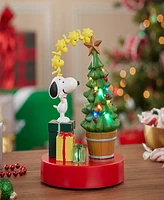 Kurt Adler Peanuts Snoopy and Woodstock Light Up and Musical Tree Table Piece, 7.7 Inches