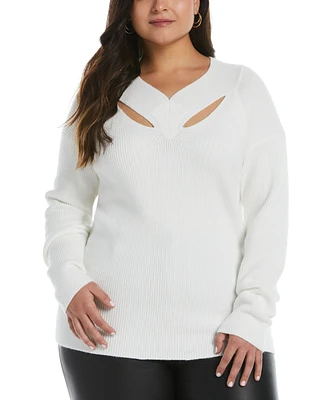 Ella Rafaella Plus Cutout Neck Sweater