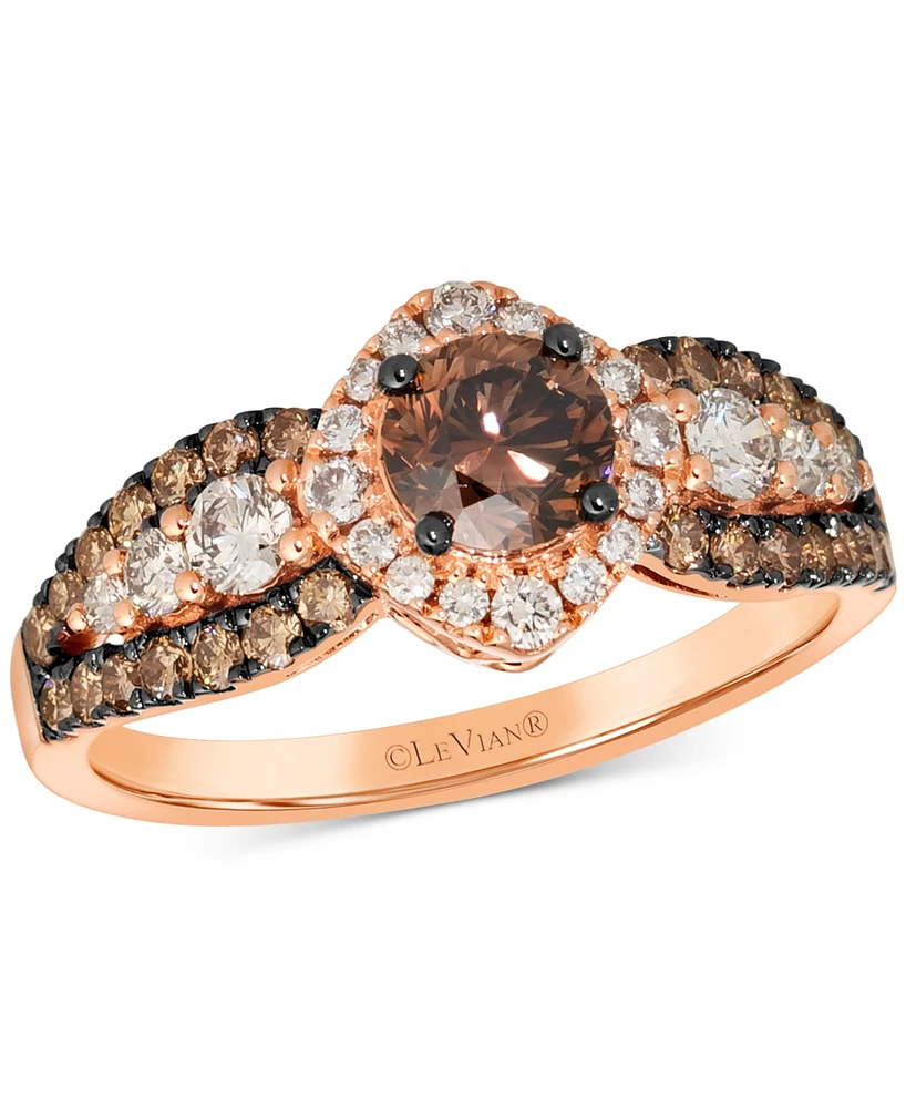 Le Vian Chocolate Diamond & Nude Diamond (1-1/2 ct. t.w.) Halo Ring in 14k Rose Gold