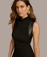 Donna Karan New York Women's Mock-Neck Faux-Leather-Trim Dress