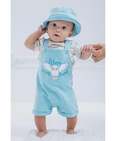 Harry Potter Baby Boys Hermione Hedwig Ron Weasley French Terry Short Overalls T-Shirt & Hat 3 Piece Outfit Newborn to