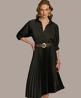 Donna Karan New York Women's Belted Pleat-Skirt A-Line Dress