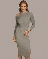 Donna Karan New York Women's Asymmetric-Neck Rib-Knit Dress