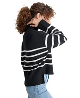 Dkny Jeans Petite Half-Zip Striped Long-Sleeve Sweater