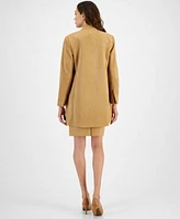 Tahari Asl Womens Faux Suede Stand Collar Jacket Twisted Keyhole Long Sleeve Ribbed Knit Top Faux Suede Pencil Skirt