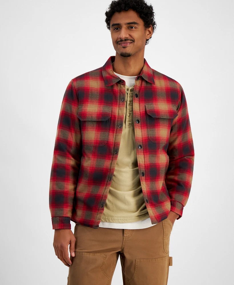 Sun + Stone Men's Benjamin Long Sleeve Snap-Front Plaid Shirt Jacket