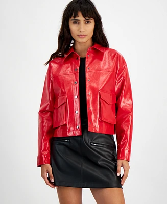 Bar Iii Women's Patent Cropped Snap-Front Jacket, Created for Macy's