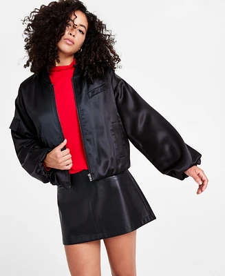 Bar Iii Women's Long-Sleeve Satin Bomber Jacket, Created for Macy's