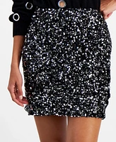 Bar Iii Women's Sequin-Stretch Side-Slit Mini Skirt, Created for Macy's