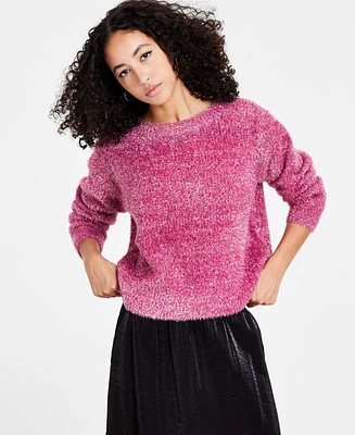 Bar Iii Women's Eyelash Long-Sleeve Crewneck Sweater, Created for Macy's