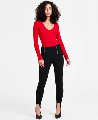 Bar Iii Women's Ponte Stirrup Front-Zip Leggings, Exclusively at Macy's