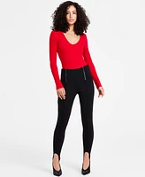 Bar Iii Women's Ponte Stirrup Front-Zip Leggings, Exclusively at Macy's