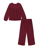 Tommy Hilfiger Little Girl Waffle-Knit Peasant Top and Wide Leg Pants 2-Piece Set