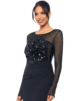 Betsy & Adam Women's Sequined Rosette Illusion Gown