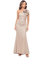 Betsy & Adam Women's Metallic Rosette One-Shoulder Gown