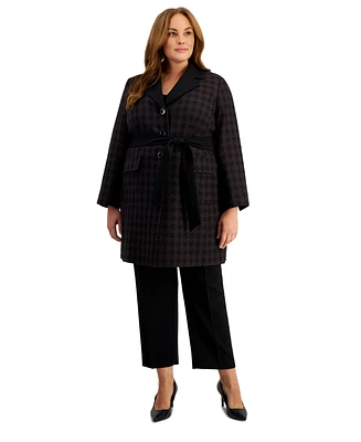 Le Suit Plus Houndstooth Belted Pantsuit