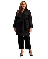 Le Suit Plus Houndstooth Belted Pantsuit