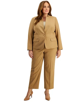 Le Suit Plus Stand-Collar One-Button Pantsuit