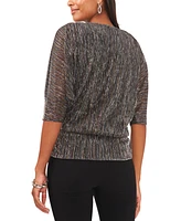 Msk Petite Metallic V-Neck Elbow-Sleeve Blouse