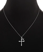 Holiday Lane Cubic Zirconia Two Cross Pendant Necklace in Sterling Silver, 16" + 2" extender, Created for Macy's