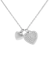 Holiday Lane Cubic Zirconia Two Heart Pendant Necklace in Sterling Silver, 16" + 2" extender, Created for Macy's