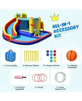 Inolait 7-in-1 Inflatable Water Slide Bounce Castle with Splash Pool and Climbing Wall without Blower