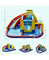 Inolait 7-in-1 Inflatable Water Slide Bounce Castle with Splash Pool and Climbing Wall without Blower