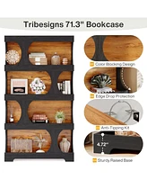 Tribesigns 71" Tall Bookcase, 4-Tier S-Shaped Bookshelf, Wood Decorative Storage Shelving, Modern Freestanding Display Shelves
