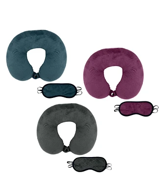 Pursonic 3 Memory Foam Travel Pillows with Sleep Masks by