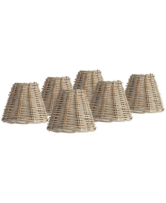 Springcrest Set of 6 Empire Chandelier Lamp Shades Cottage Natural Wicker Weave Distressed Light Gray Small 3" Top x 6" Bottom x 5" High Candelabra Cl