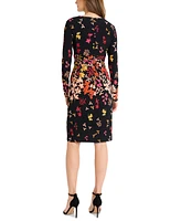 Maggy London Women's Floral Ruched Faux-Wrap Dress