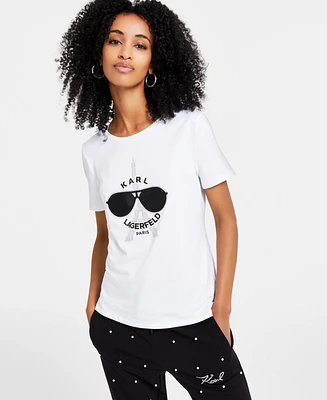 Karl Lagerfeld Paris Women's Sunglasses Graphic T-Shirt