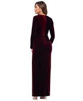 Xscape Women's Long-Sleeve Front-Slit Velvet Gown