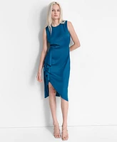 Dkny Women's Side-Ruffle Jewel-Neck Midi Dress