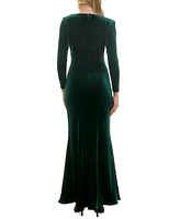 Taylor Women's Long-Sleeve Velvet Mermaid Gown