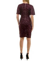 Taylor Women's Short-Sleeve Sequined Shift Dress