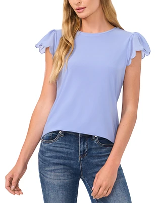 CeCe Women's Scallop-Edge Flutter-Sleeve Top