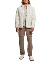 Guess Men's Quilted Faux Leather Hooded Jacket