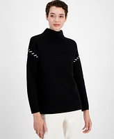 T Tahari Women's Whipstitched Ribbed Drop-Shoulder Sweater