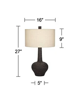 Lukas Mid Century Modern Table Lamp 27" Tall Black Pebbled Pattern White Cream Fabric Drum Shade Decor for Living Room Bedroom House Bedside Nightstan