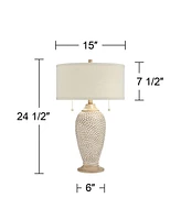 Cody Rustic Farmhouse Table Lamps 24 1/2" Tall Set of 2 Beige Textured Pebble Drum Shade Decor for Bedroom Living Room House Home Bedside Nightstand O