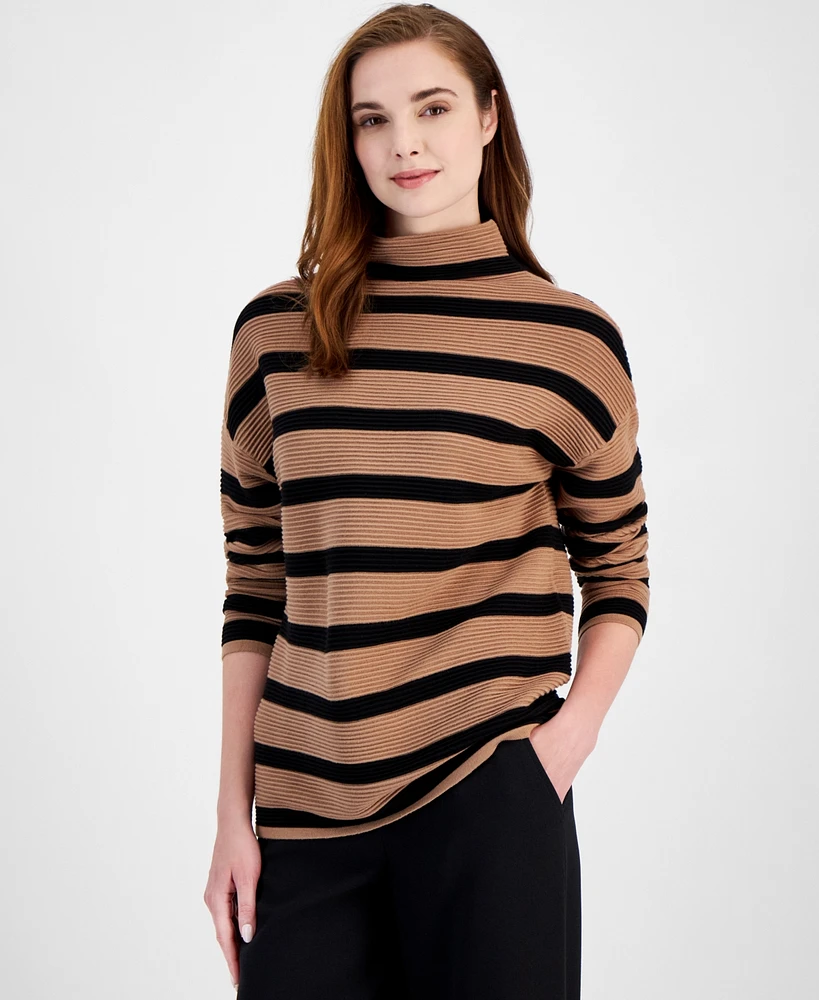 T Tahari Women's Funnel-Neck Stripe-Print Sweater