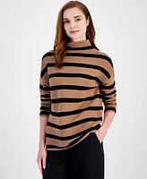 T Tahari Women's Funnel-Neck Stripe-Print Sweater